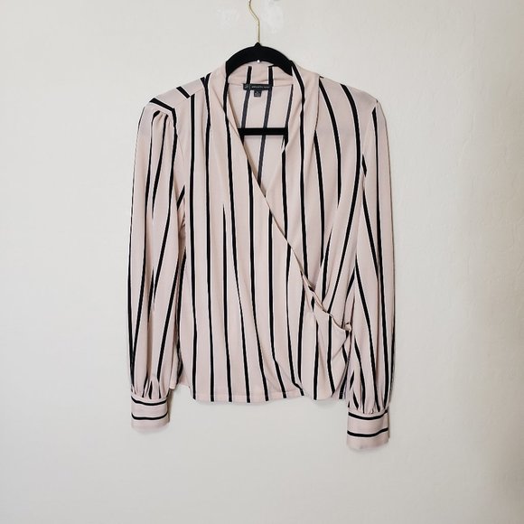 Adrianna Papell Tops - Adrianna Papell Striped Faux Wrap Blouse Medium